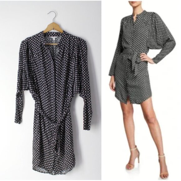 Joie Dresses & Skirts - Joie Myune Tie Waist button down shirtdress black printed dolman sleeve Sz M